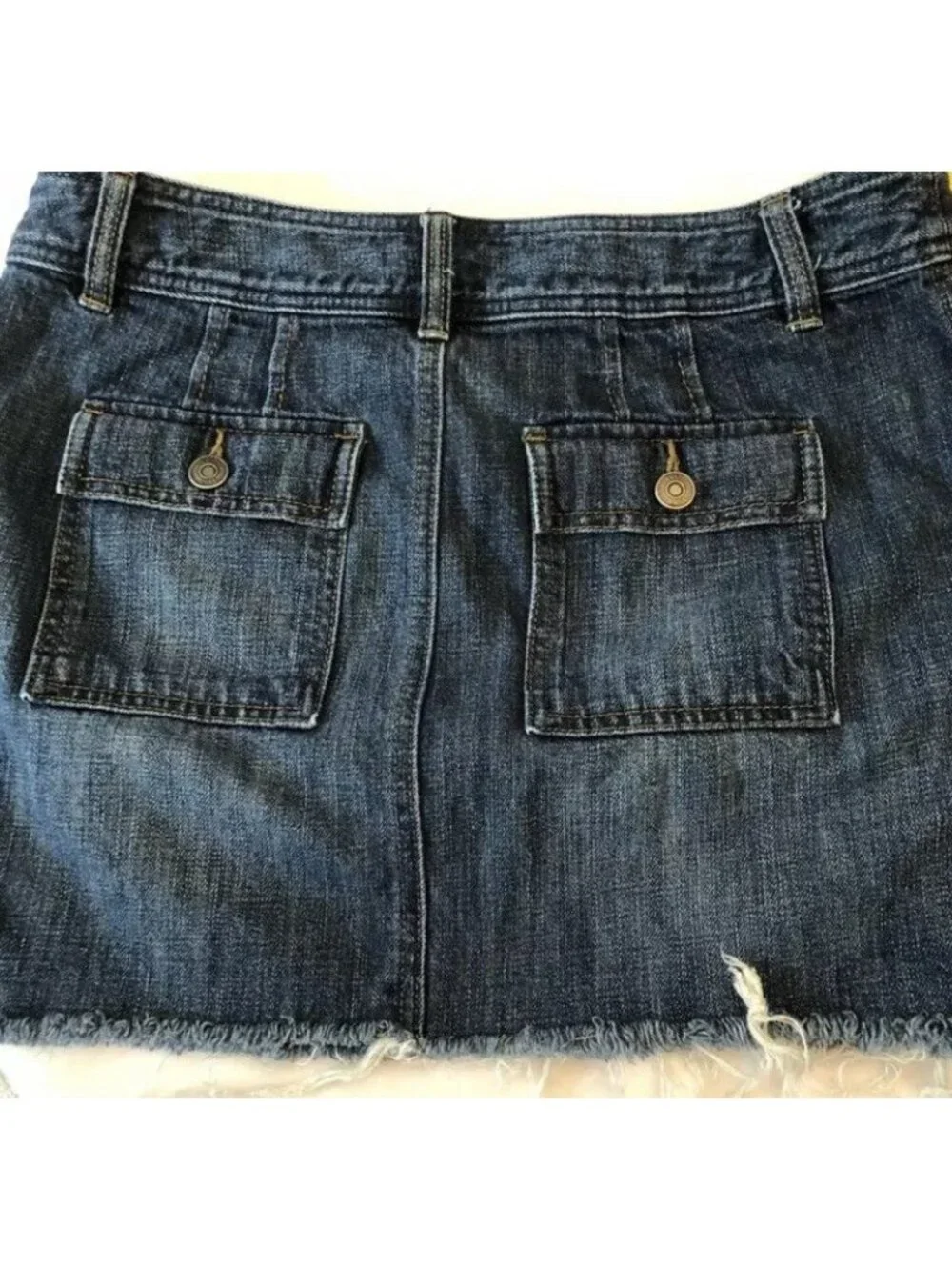 Loft Ann Taylor Mini Skirt Denim Jean Size 4 Frayed Fringe Cutoff Distressed Rag - Picture 6 of 8